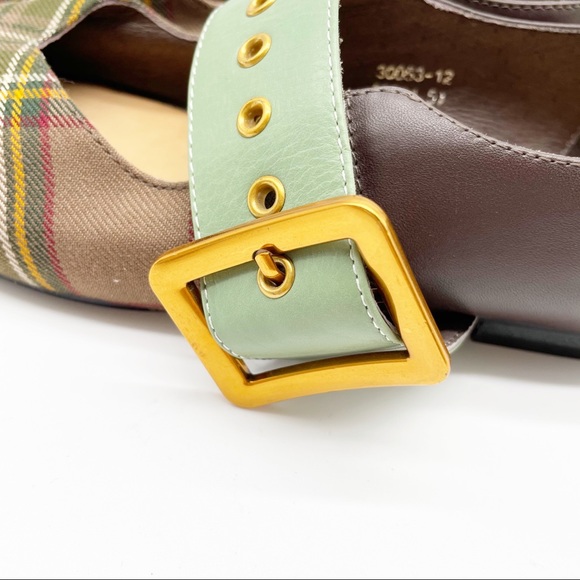 Beau Today Plaid Belt Square Toe Flat Loafers Brown Green Size 37 - Picture 4 of 11